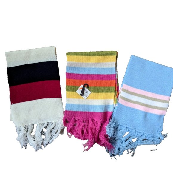 Kids Knit Scarf 3 Assorted Striped Scarves 100% Acrylic W/ Tassels Neck … - Picture 1 of 9